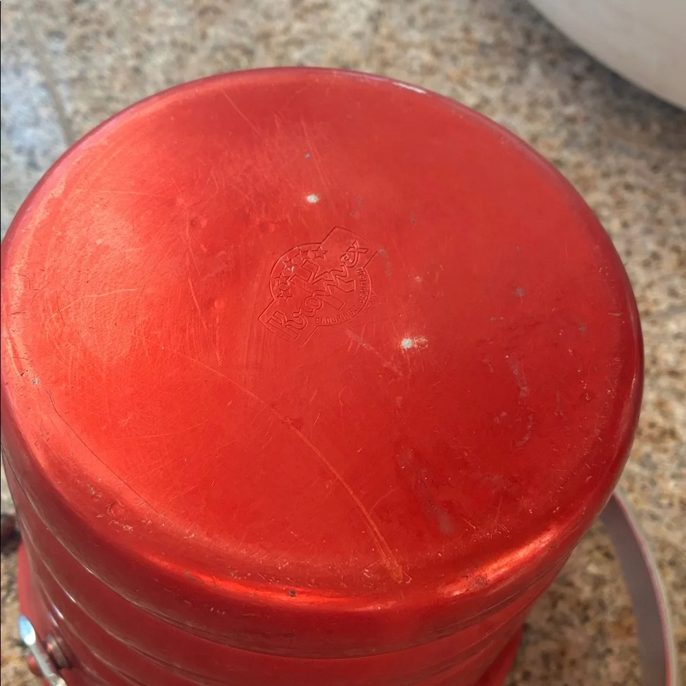 Kromex Red Metal Ice Bucket with Handle Enduringly Beautiful W/ Silver Handle